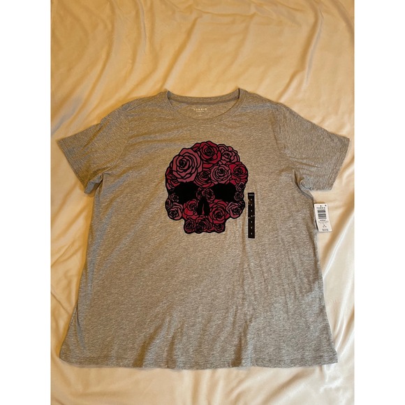 torrid Tops - Torrid 1X Gray Rose Flower Skull Graphic Classic‎ Fit Heritage Jersey Crew T NEW